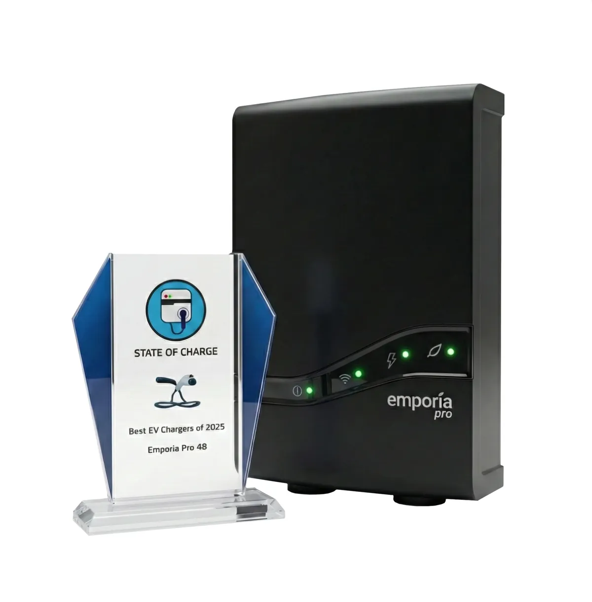 Emporia Pro 48 EV charger with State of Charge Best EV Chargers of 2025 award