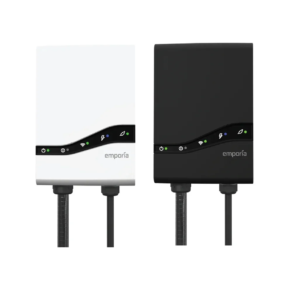 Emporia Pro Level 2 EV charger in white and black finishes