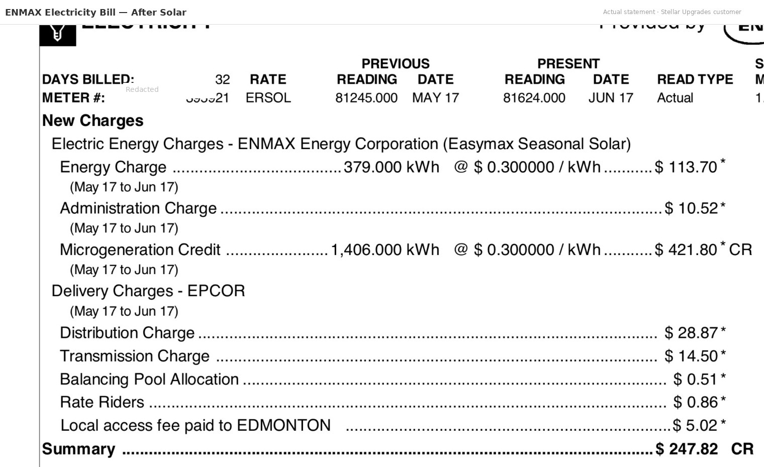 ENMAX bill showing $247.82 credit
