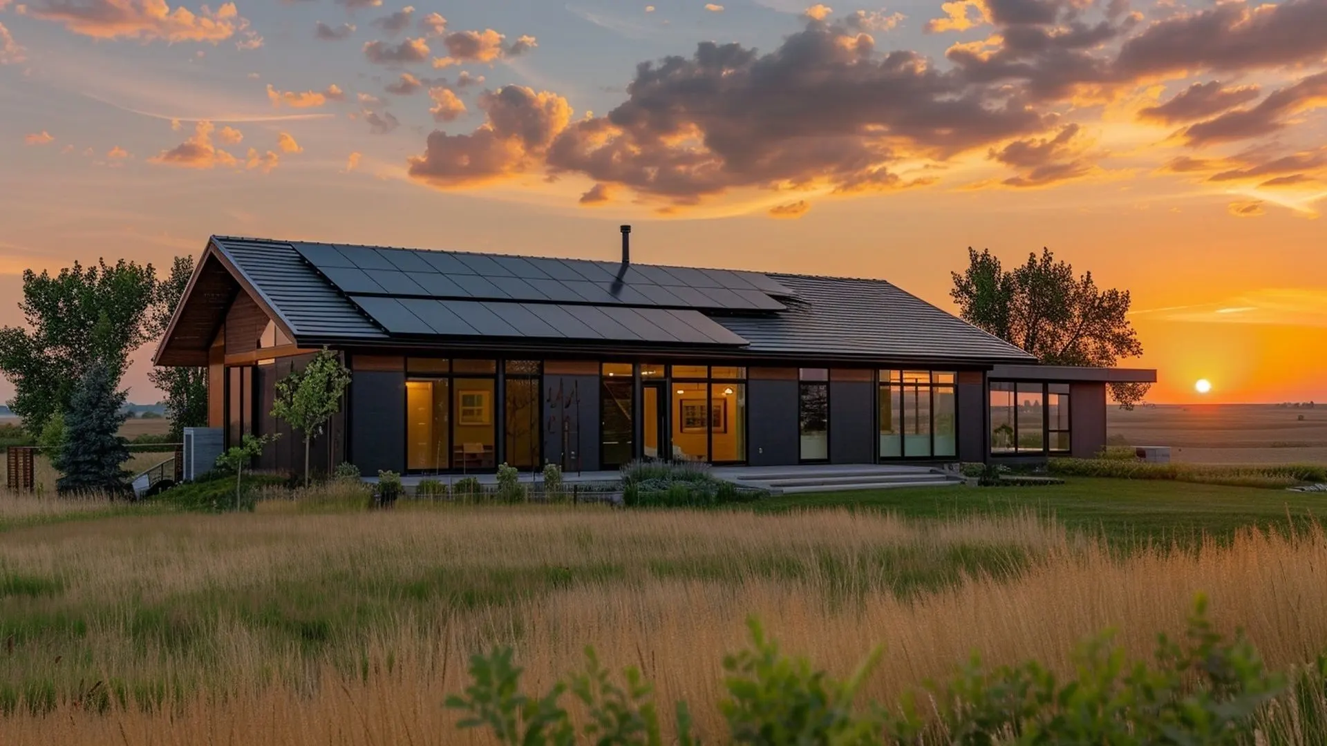 Solar panels on Edmonton home at sunset — Stellar Upgrades installation
