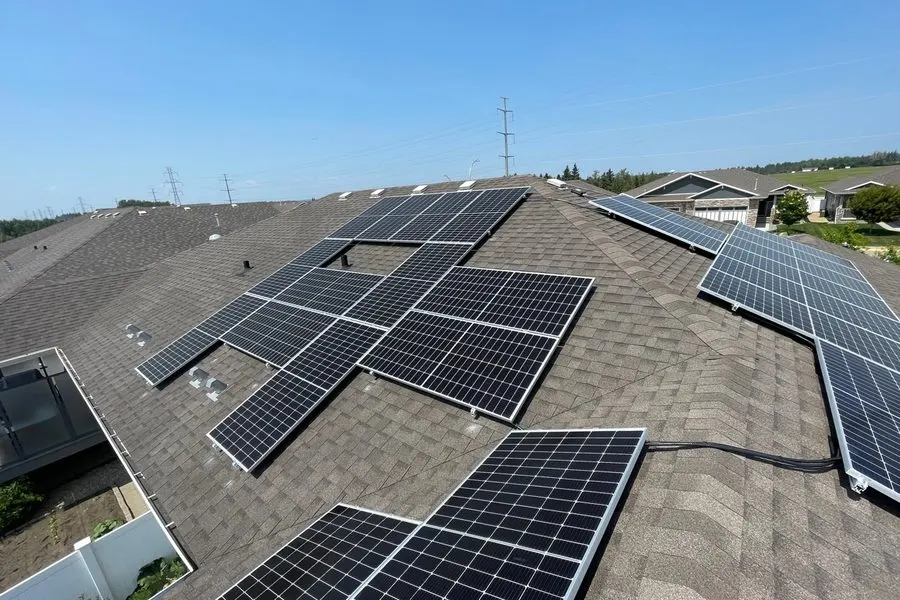 Completed rooftop solar system in summer