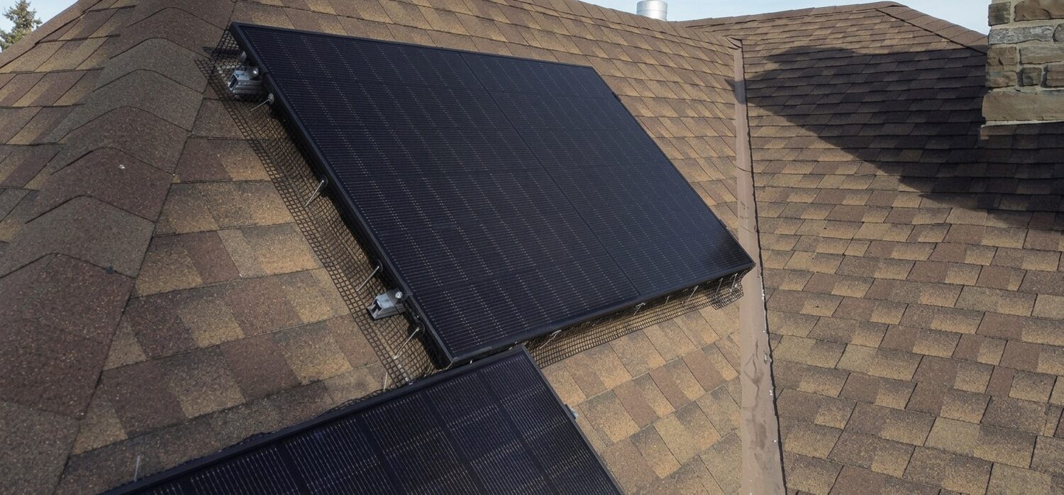 Rooftop solar panel installation with critter guard, Alberta by Stellar Upgrades
