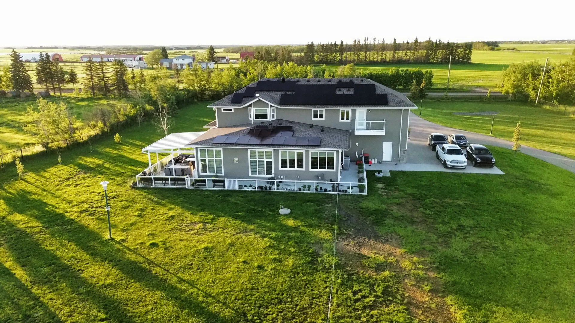 Aerial view of an actual Stellar Upgrades installation on an Alberta country home